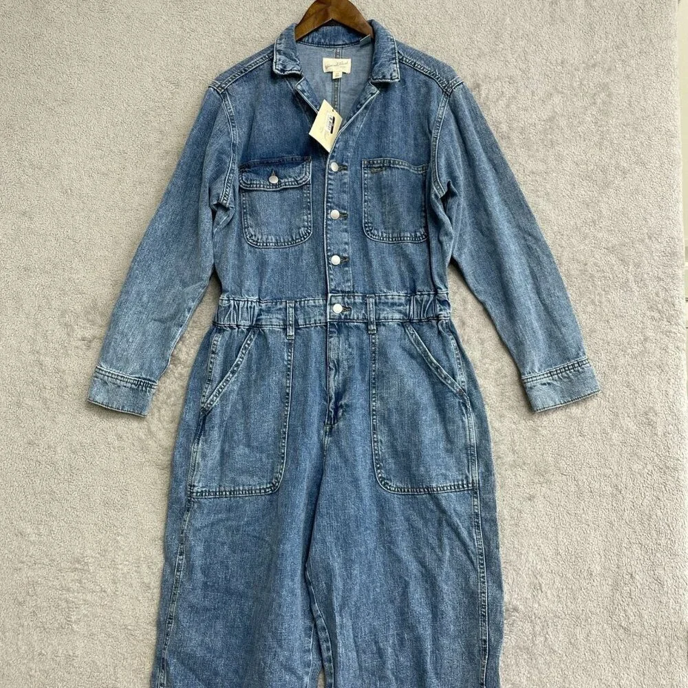 NEW Women's 12 Long Sleeve Utility Baggy Denim Jumpsuit - Universal Thread M0046